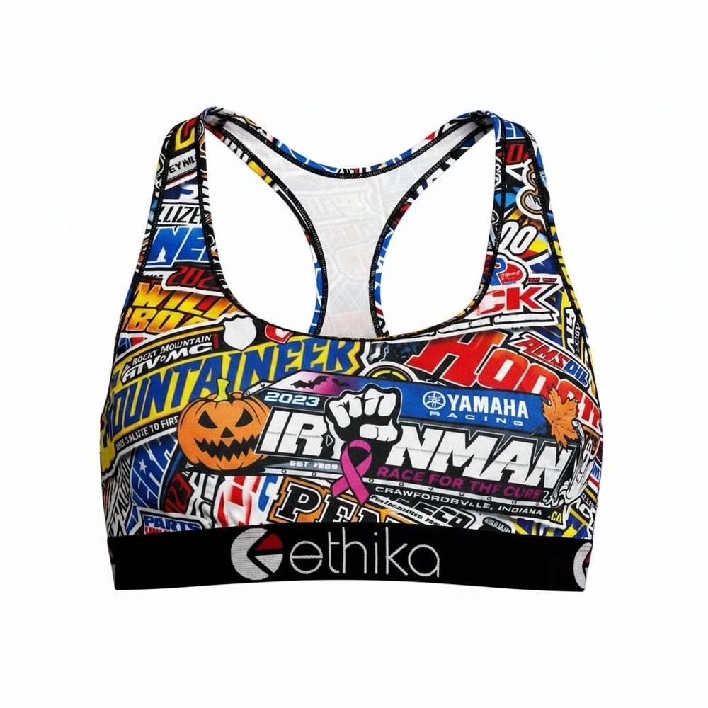 Ethika  XL Sports Bra Ironman Yamaha Halloween Multi Logo Graphic Print